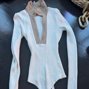 Abercrombie & fitch body suit , cream and tan, halfzip sweater size medium